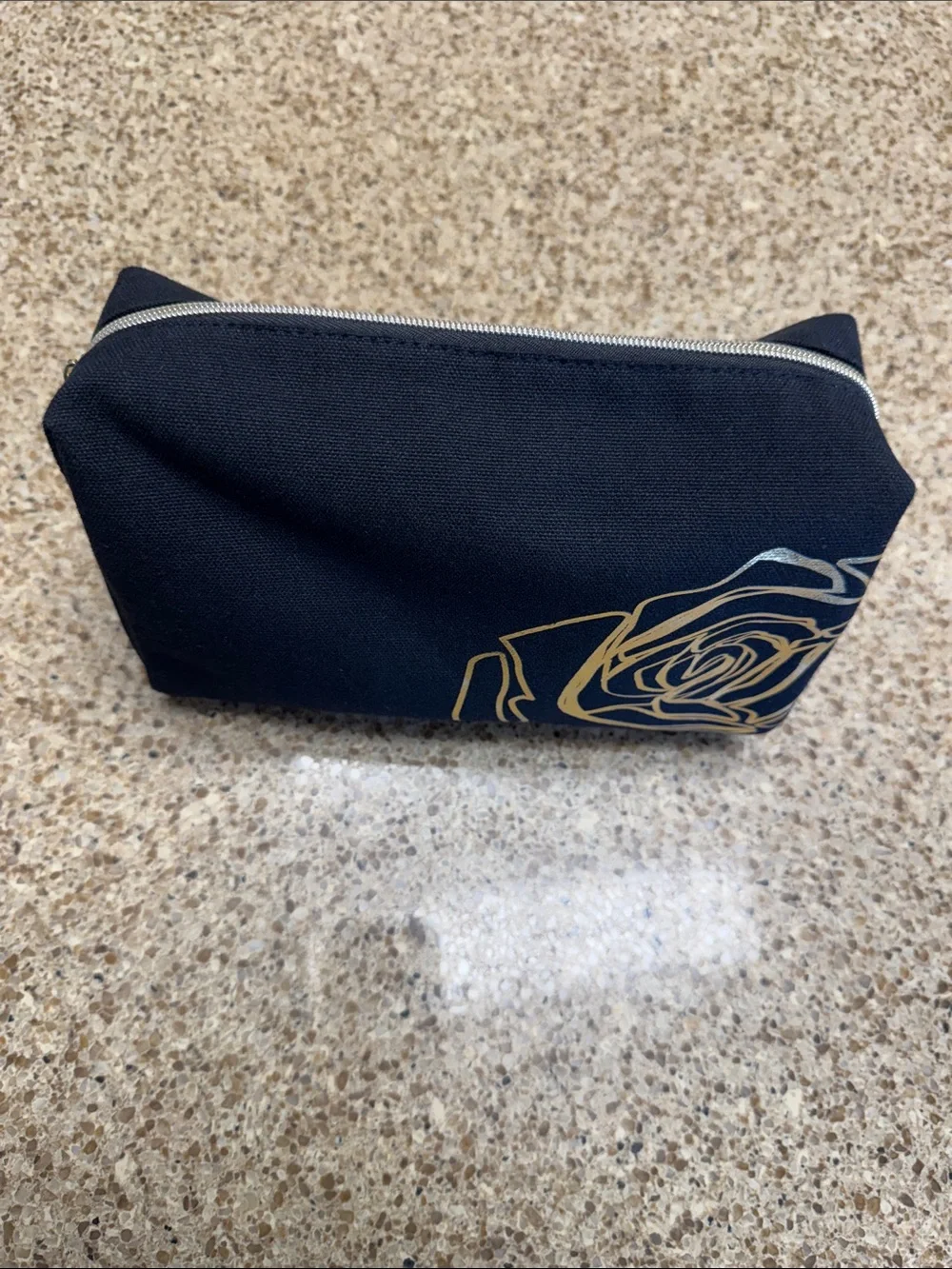 Lancome Black Cosmetic Zip Pouch with Gold Hardware